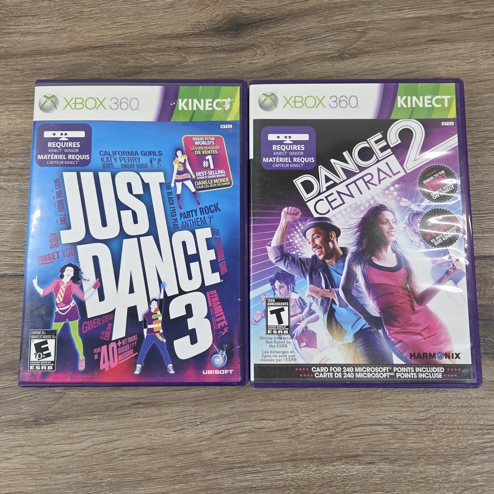 Xbox 360 Kinect Dance Central 2 & Just Dance 3 Tested Working Video Games